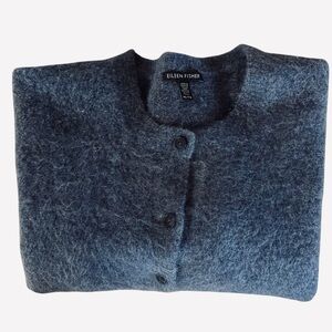 Eileen Fisher Mohair Button-Up Cardigan Sweater | XL | Wool Blend | Blue